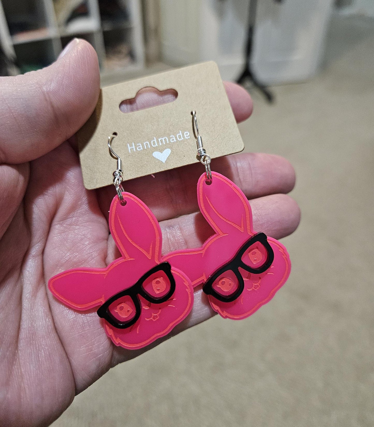 Bunny Head with Glasses Dangle Earrings, Bunny Earrings, Easter Dangle Earrings, Bunny Head Earrings