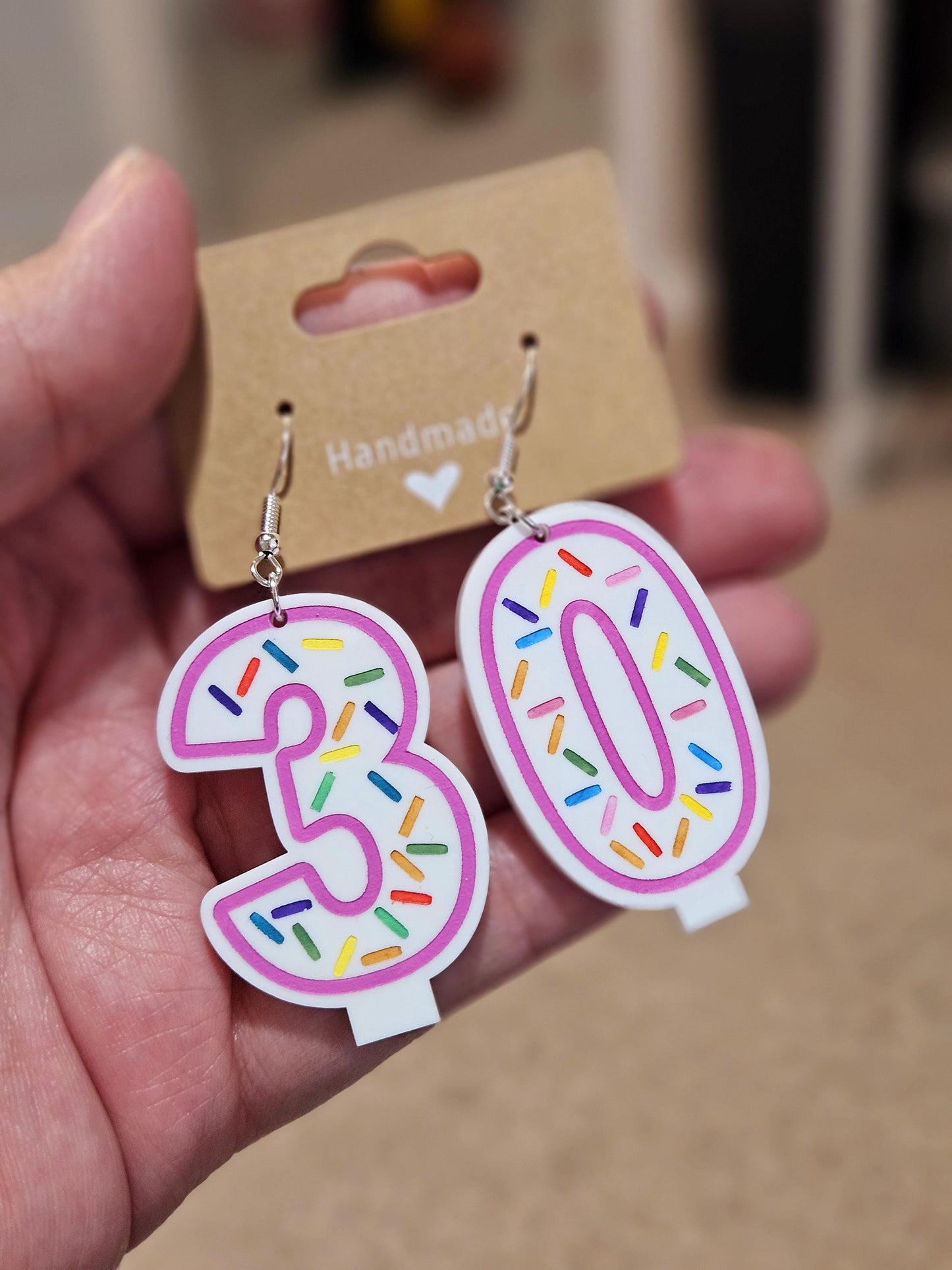 Birthday Candle Dangle Acrylic Light Weight Earrings, Hand-Painted Birthday Earrings, Acrylic Earrings, Birthday Earrings.
