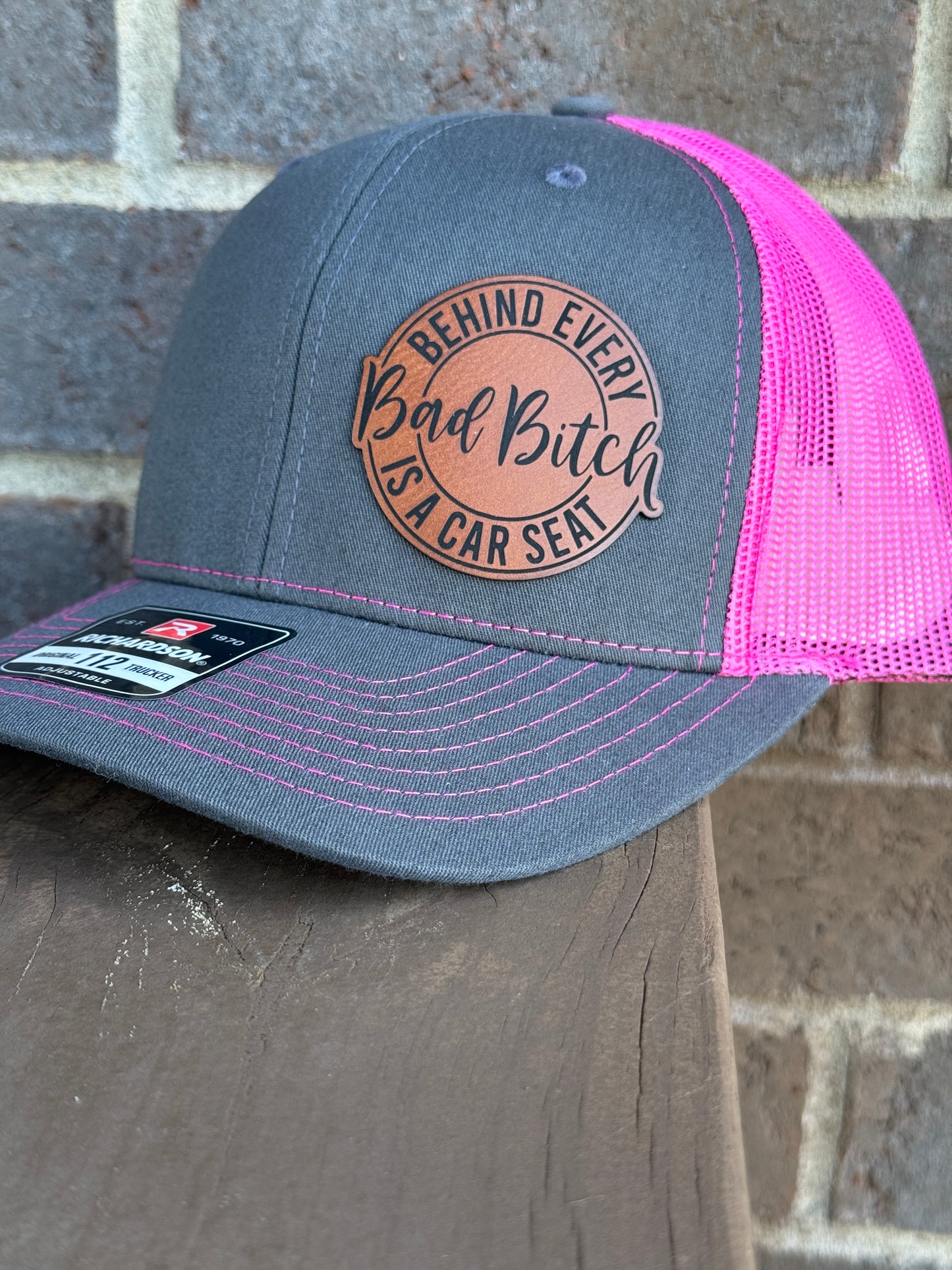 Behind Every Bad Bitch is a Car Seat Hat, Funny Mom Richardson 112 Cap, Sarcastic Mom Life Gift, Mom Humor Apparel, Joke Gift for Mothers