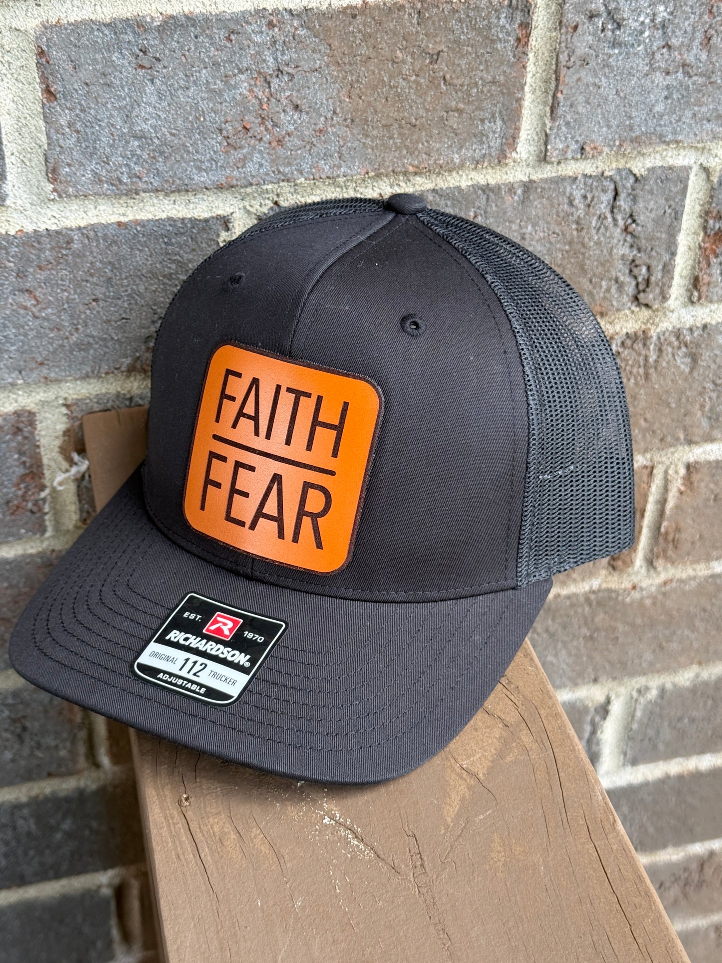 Faith Over Fear Leather Patch Hat