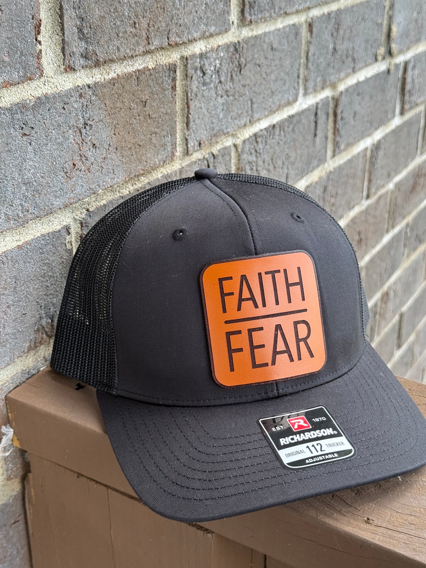 Faith Over Fear Leather Patch Hat