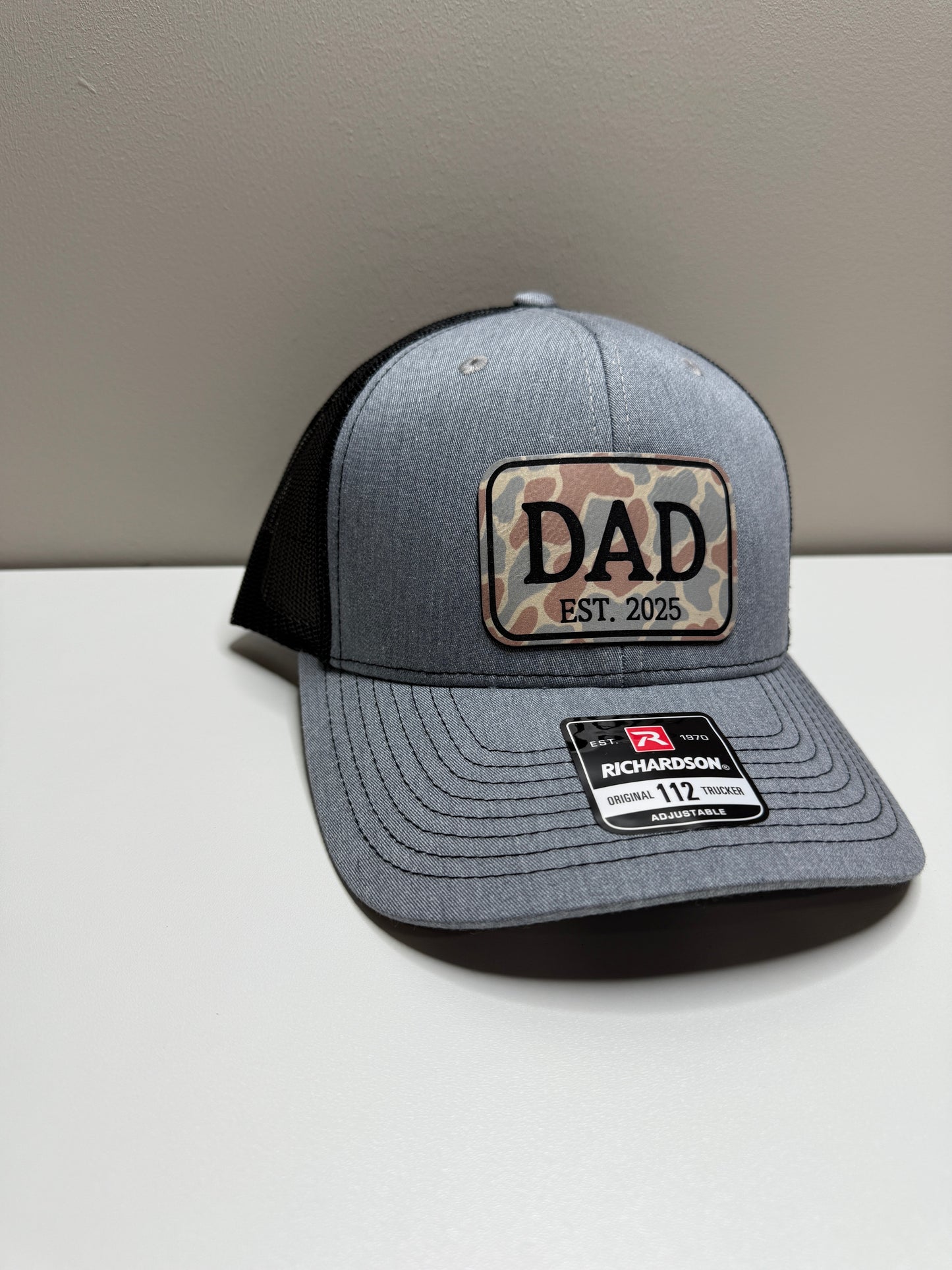 DAD EST. 2025 – Camo Patch Hat (Richardson 112)