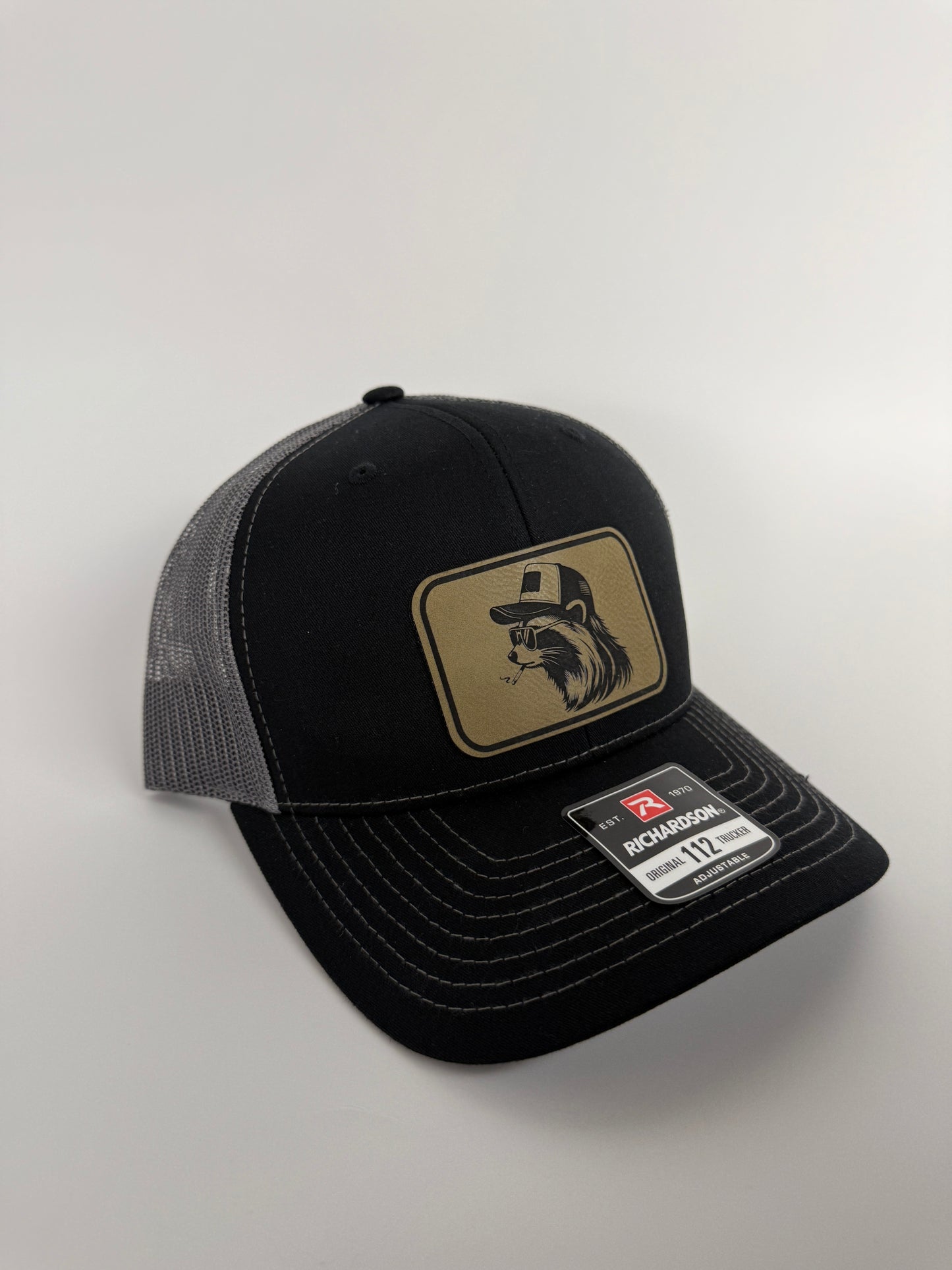 Racoon Leather Patch Hat – Richardson 112 Trucker Cap
