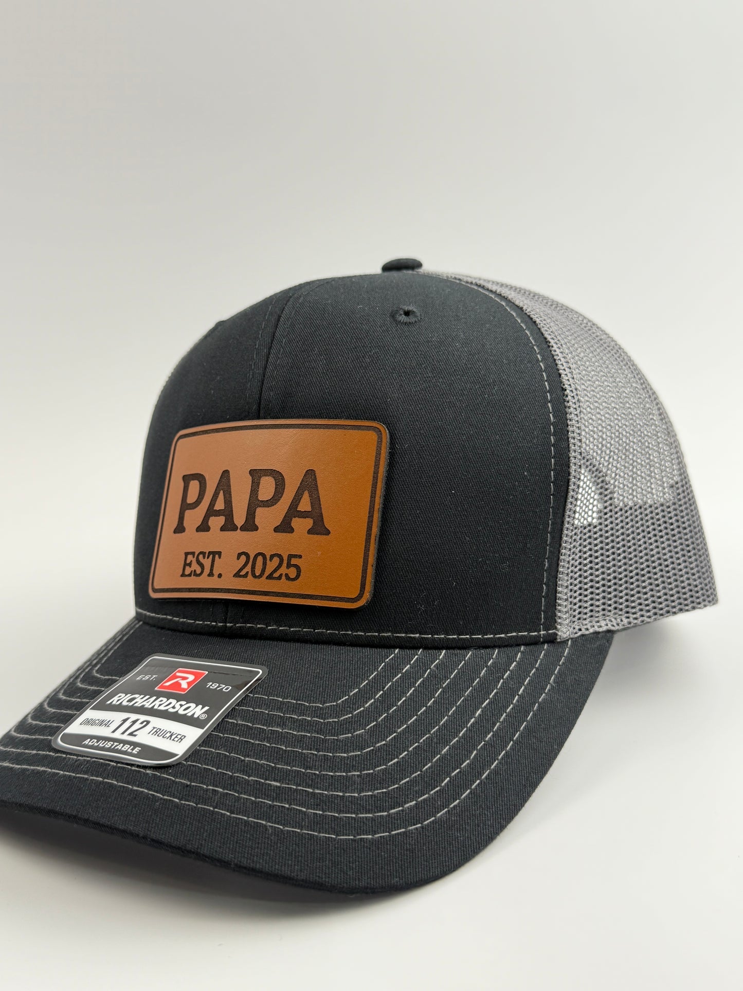 Papa Est. 2025 Leather Patch Hat – Richardson 112 Trucker Cap
