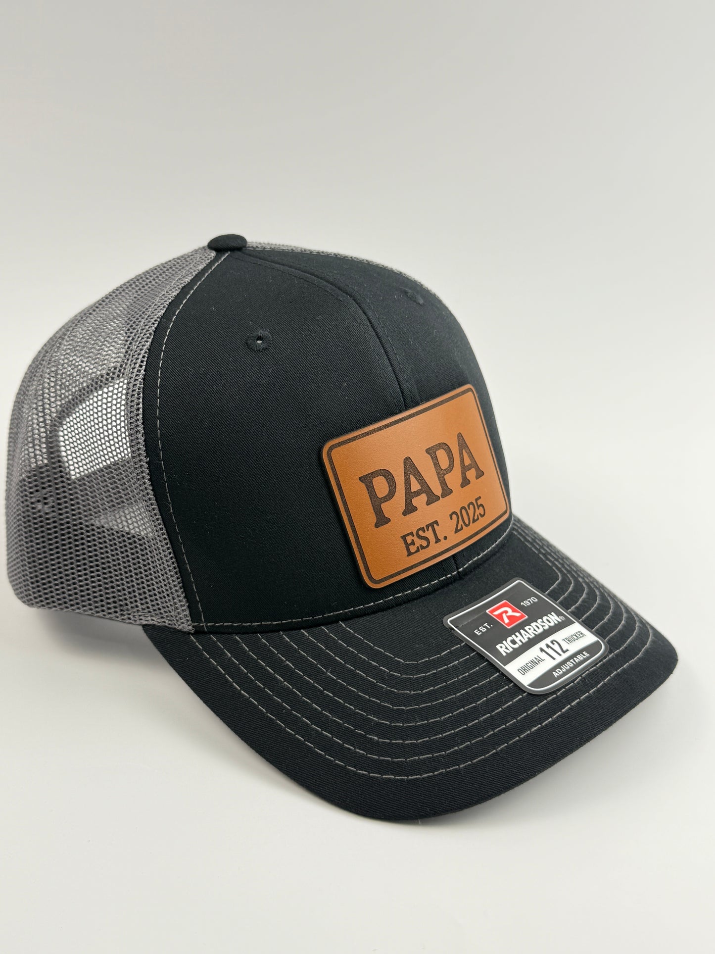 Papa Est. 2025 Leather Patch Hat – Richardson 112 Trucker Cap
