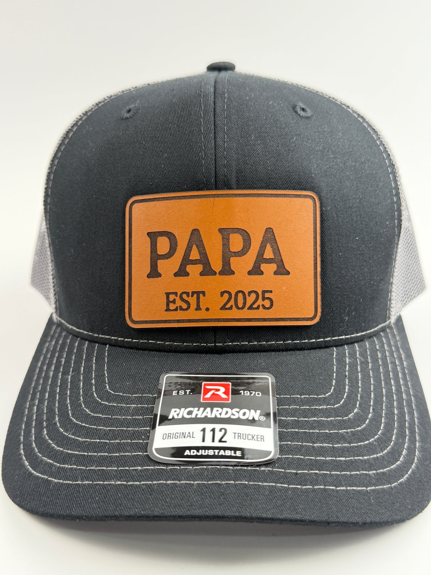Papa Est. 2025 Leather Patch Hat – Richardson 112 Trucker Cap