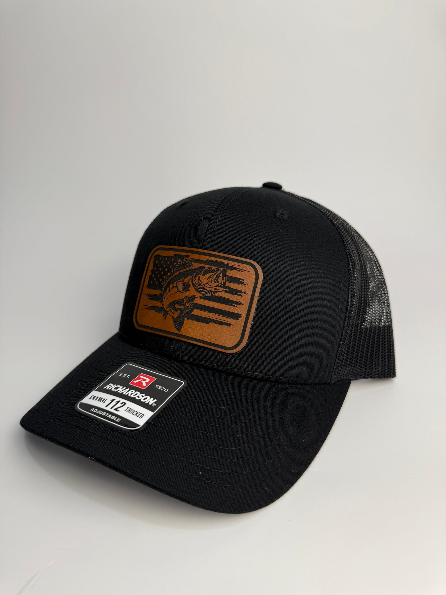 Patriotic Fishing Trucker Hat – Leather Patch on Richardson 112