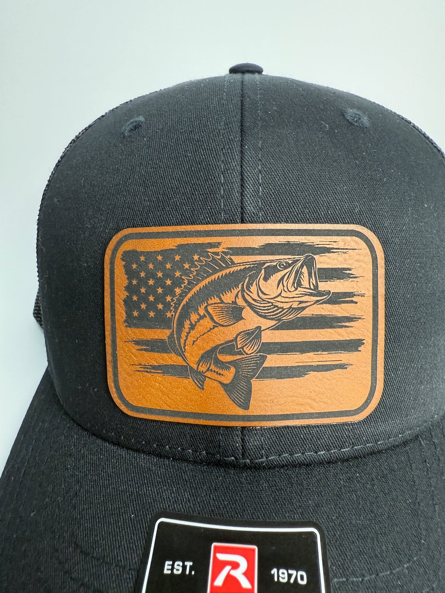 Patriotic Fishing Trucker Hat – Leather Patch on Richardson 112