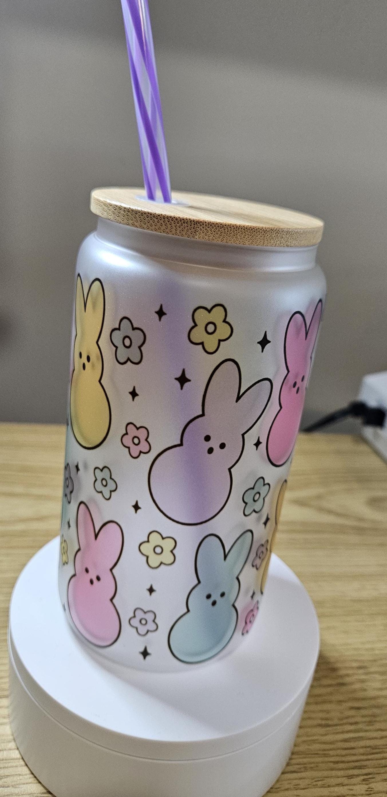Easter Marshmallow Bunnies Glass Libbey Tumbler, Easter Tumbler, Easter Glass Tumbler