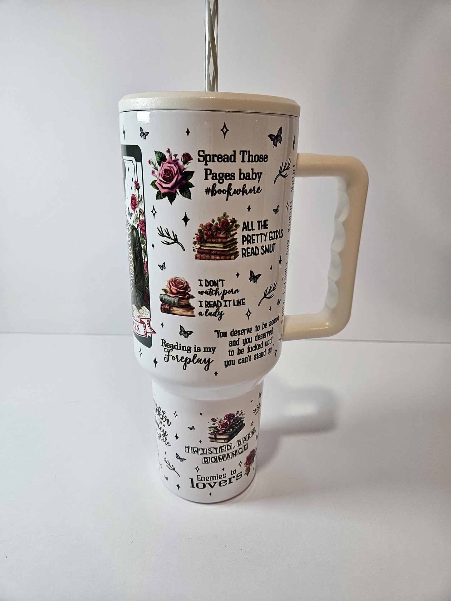 Smut Queen Tumbler, Dark Romance Reader Tumbler, Custom Cup 40oz tumbler with handle, Romance Book Theme
