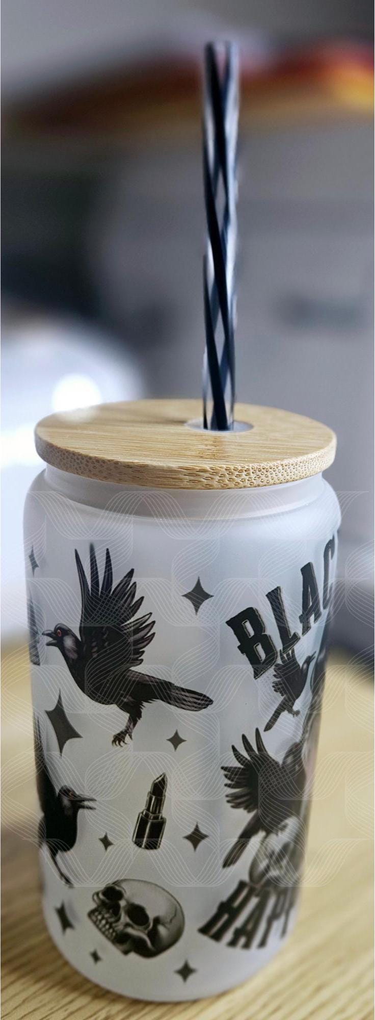 Black Is My Happy Color,16oz Frosted Glass, Spooky Cup,Goth,Humor, Frosted Glass Can