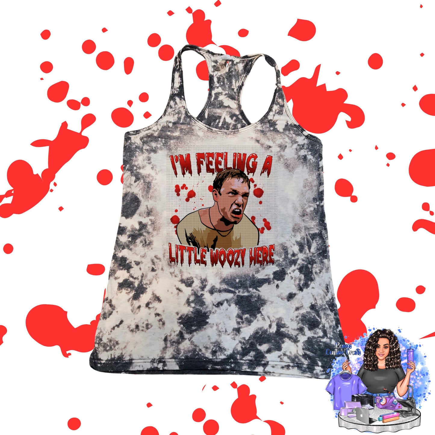 I'm Feeling A Little A Little Woozy Here, Stu Macher, Scream Movie Sublimated Acid Wash Charcoal Heather Women's Sized Racerback Tank Top