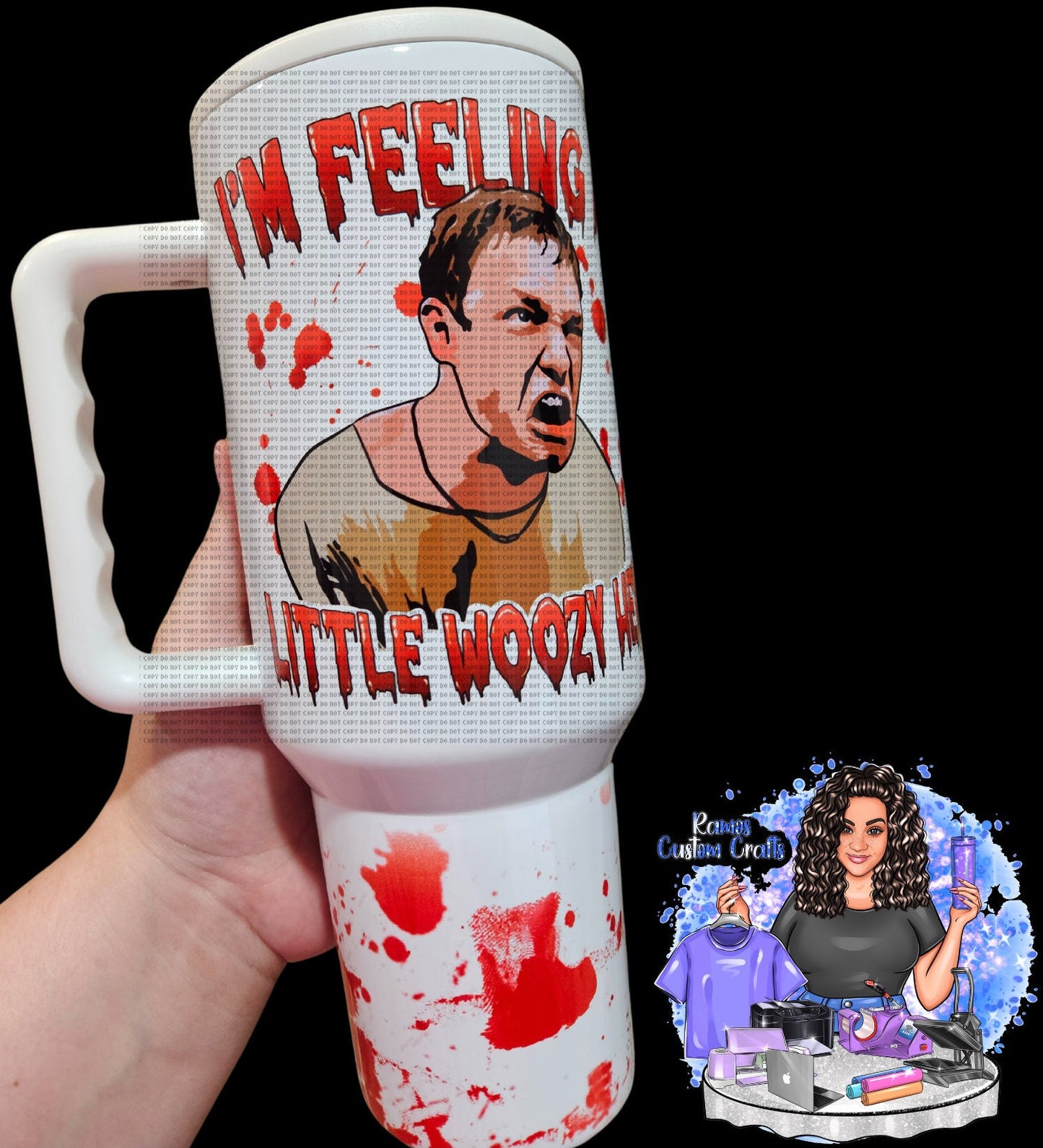 Horror Halloween, I'm Feeling A Little Woozy Here Double Sided Design, Stu Macher,90's Horror Movie Blood Splattered 40oz Quencher Tumbler