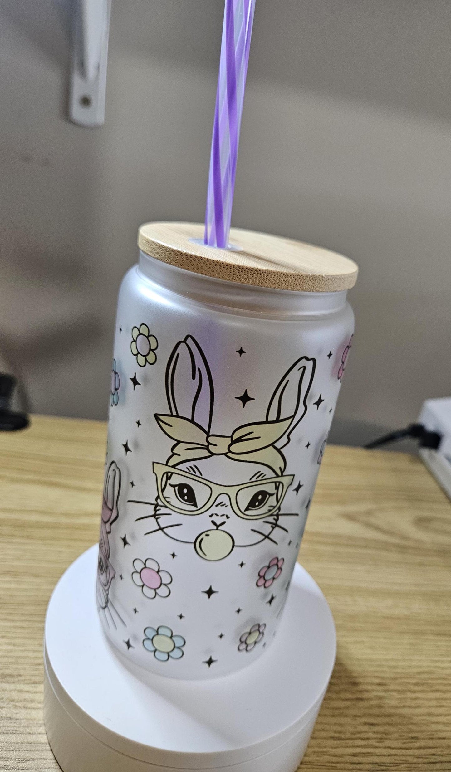 Easter Bunny With Glasses Glass Libbey Tumbler, Easter Tumbler, Easter Bunny, Cool Easter Bunny, Easter Glass Libbey Tumbler