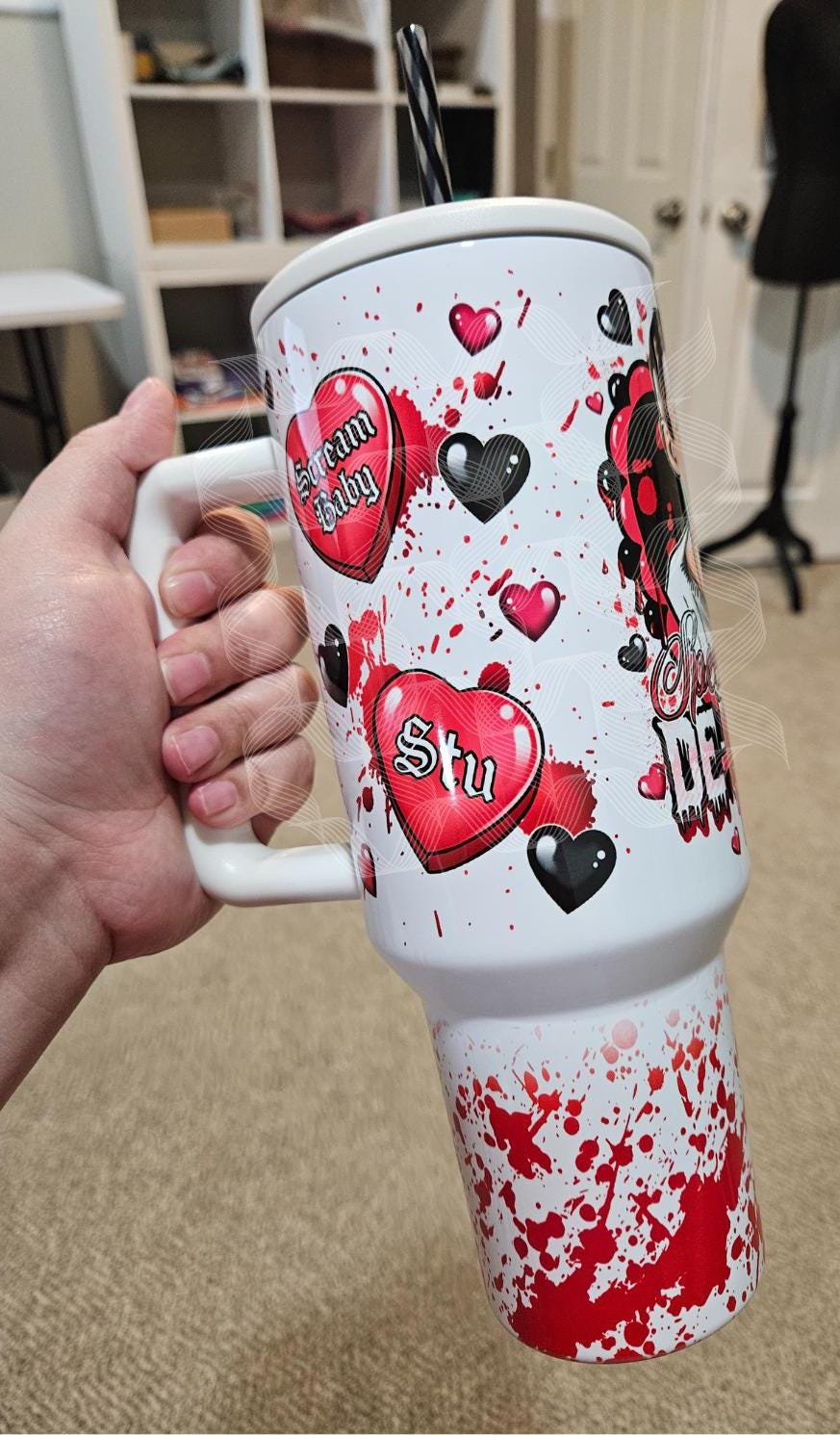 Horror Valentine Stu Macher,90's Horror Movie Blood Splattered, Valentine, Scream, Horror Scream, Horror Valentine , 40oz Quencher Tumbler