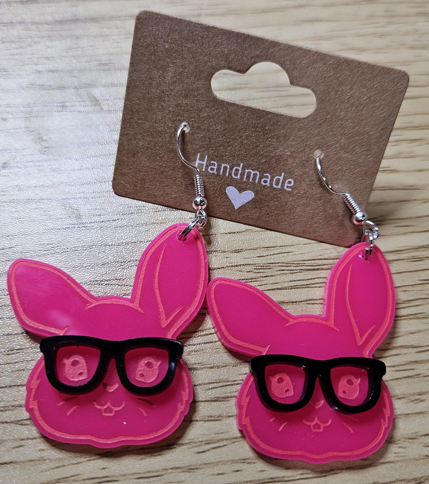 Bunny Head with Glasses Dangle Earrings, Bunny Earrings, Easter Dangle Earrings, Bunny Head Earrings