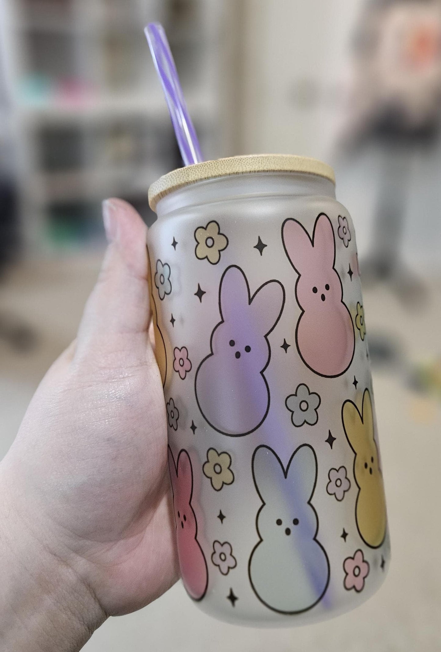 Easter Marshmallow Bunnies Glass Libbey Tumbler, Easter Tumbler, Easter Glass Tumbler