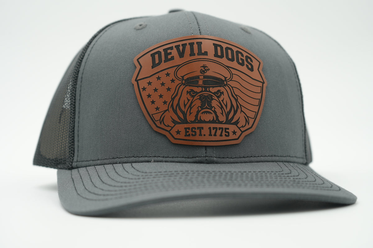 Devil Dogs Marine Corps Leather Patch Trucker Hat