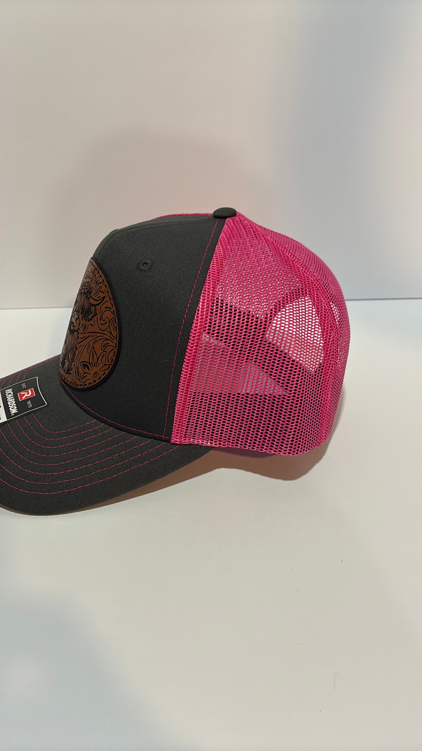 Highland Cow Leather Patch Hat – Richardson 112 Trucker Cap | Rustic Farm Style