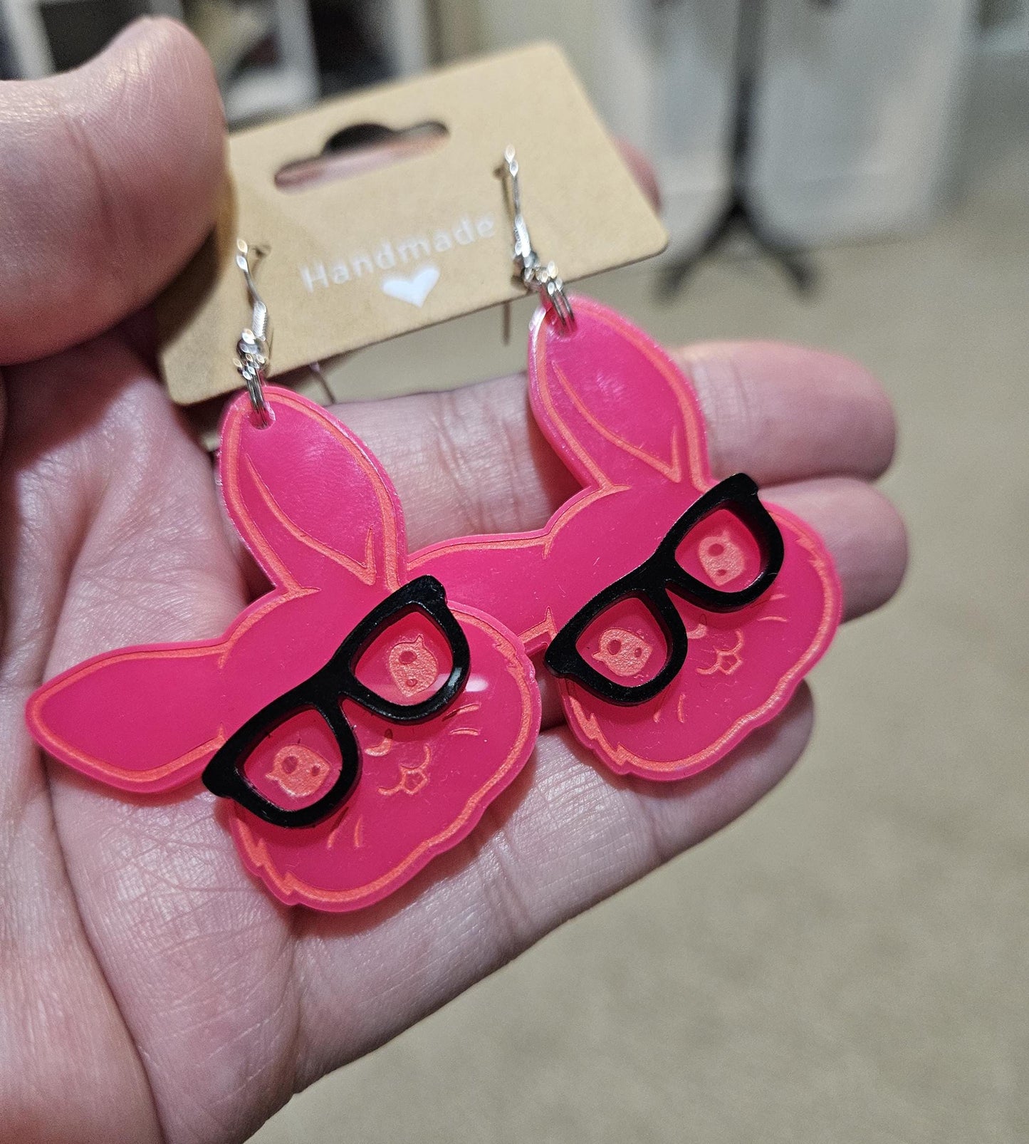 Bunny Head with Glasses Dangle Earrings, Bunny Earrings, Easter Dangle Earrings, Bunny Head Earrings