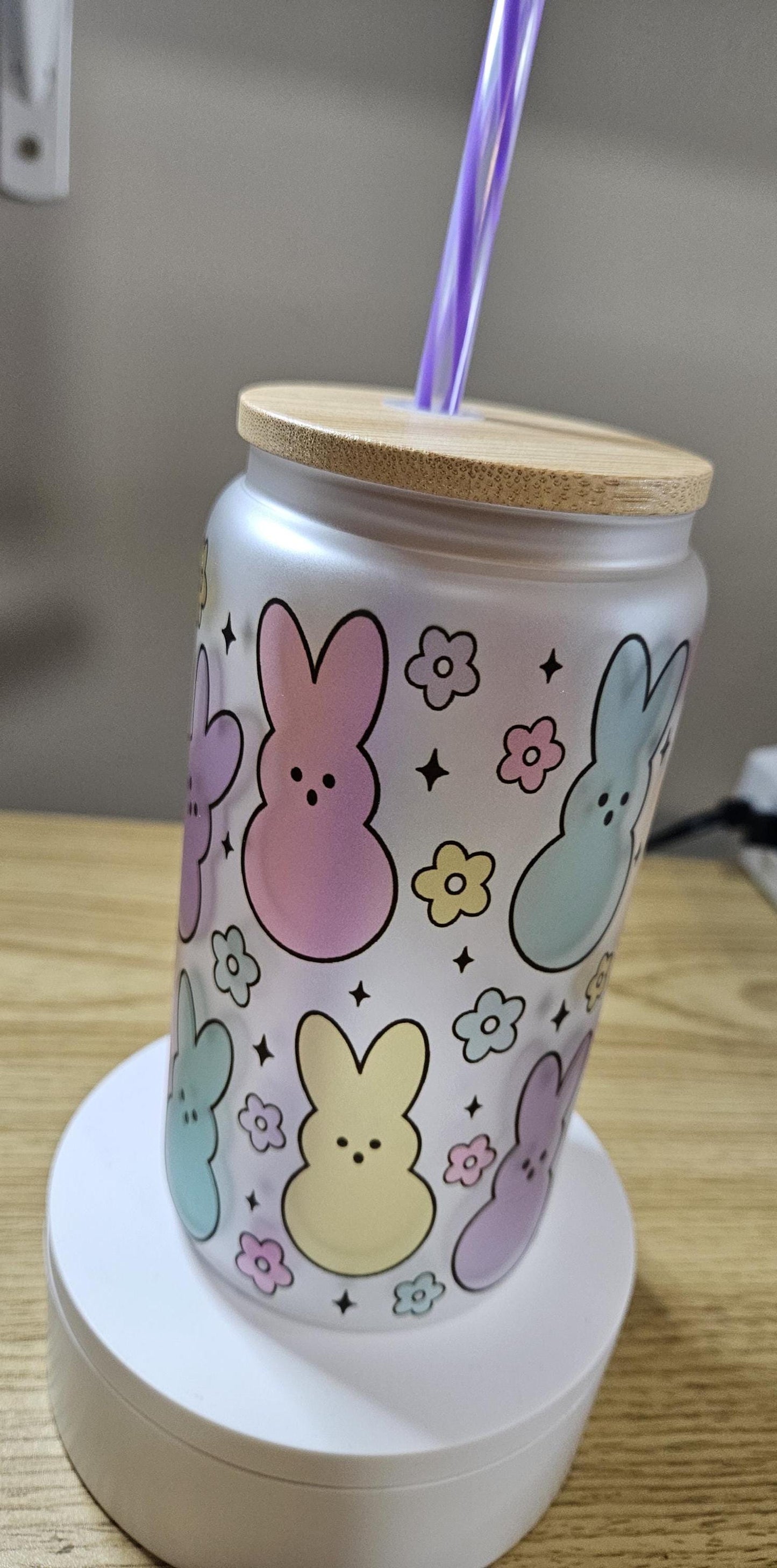 Easter Marshmallow Bunnies Glass Libbey Tumbler, Easter Tumbler, Easter Glass Tumbler