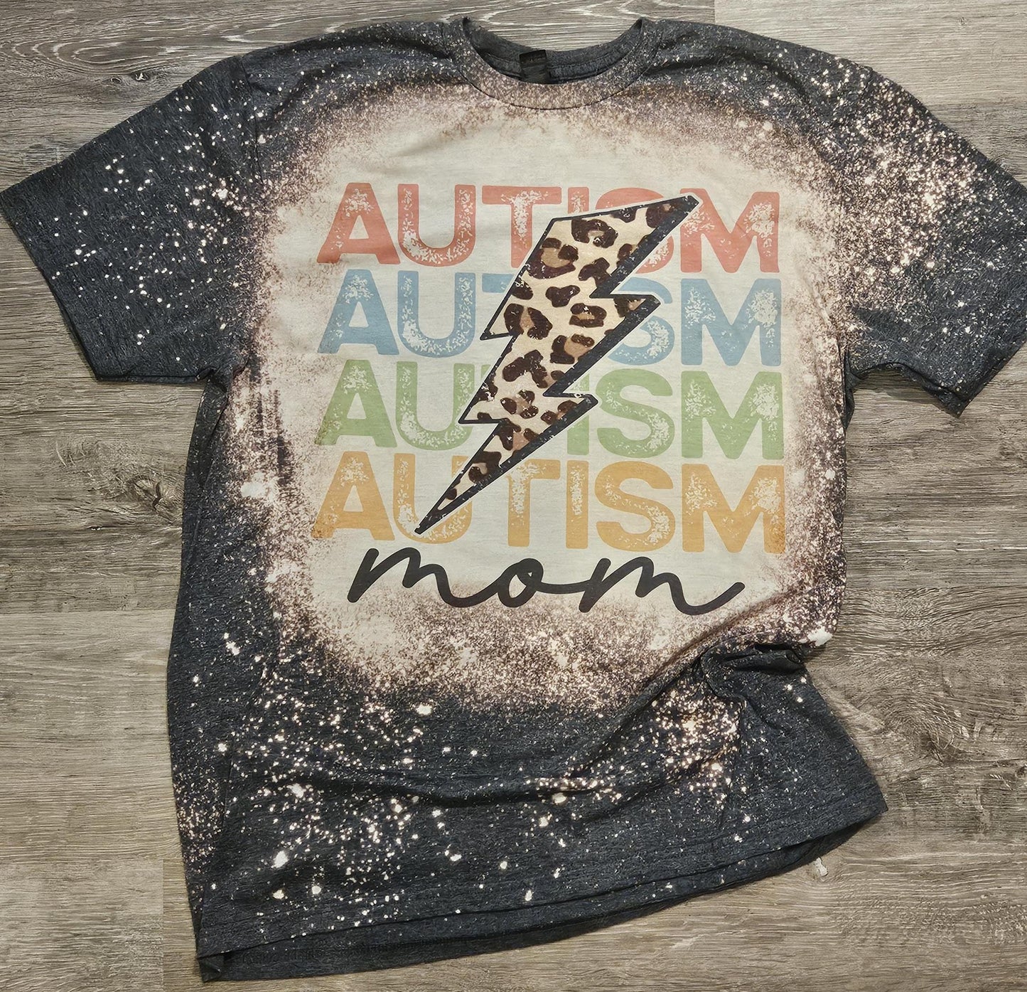 Autism Mom, Autism Awareness Dark Heather Sublimated Bleached Unisex Shirt
