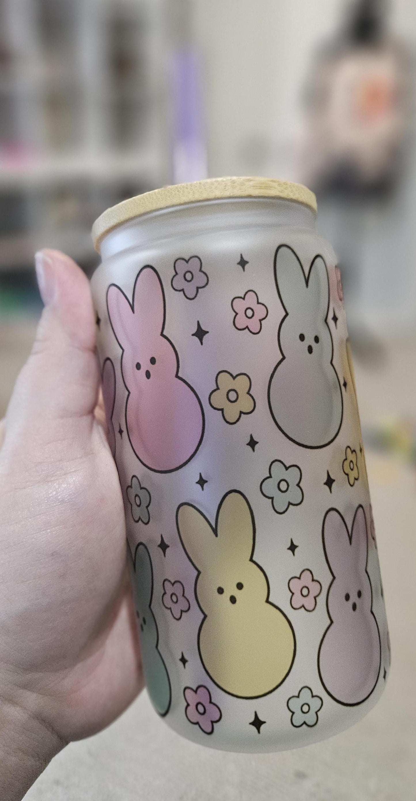 Easter Marshmallow Bunnies Glass Libbey Tumbler, Easter Tumbler, Easter Glass Tumbler
