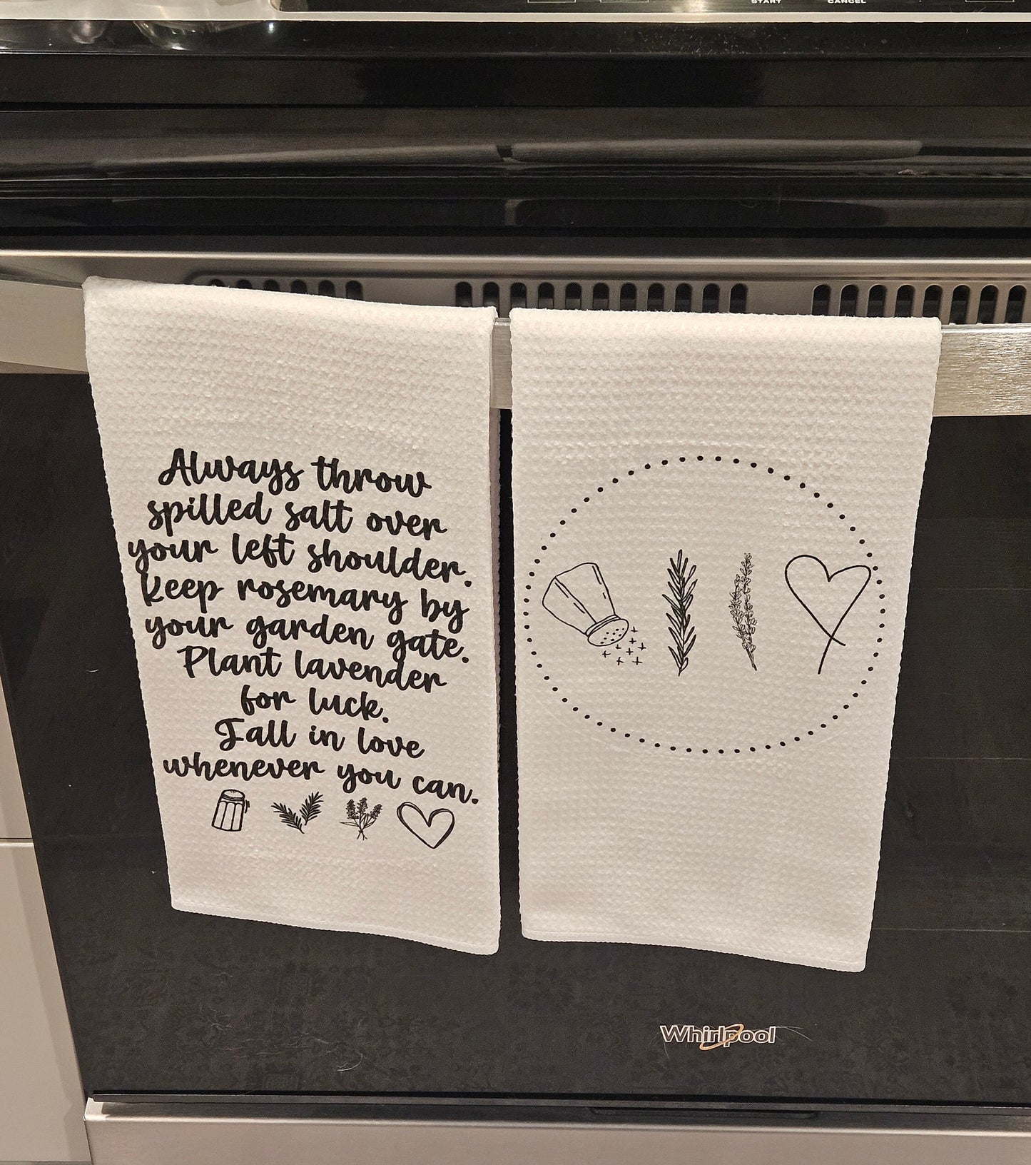 Practical Magic, Always Throw Spilled Salt Over Your Left Etc. 2 Pack Waffle Weave Kitchen Towels