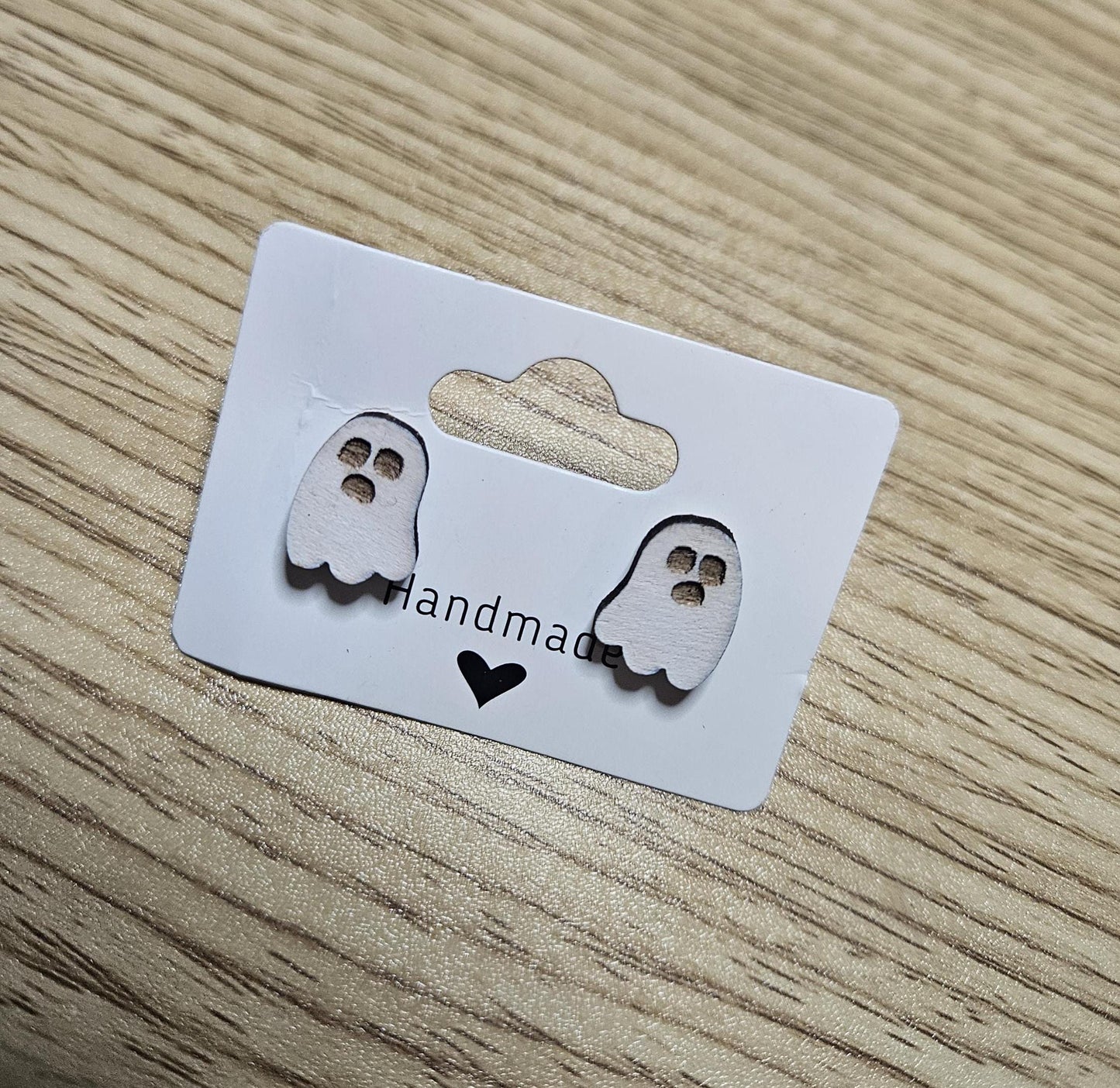 Cute Ghost, Ghost, Ghost-Themed Earrings, Funny Ghost, One-Sided Wood Ghost Stud Earrings
