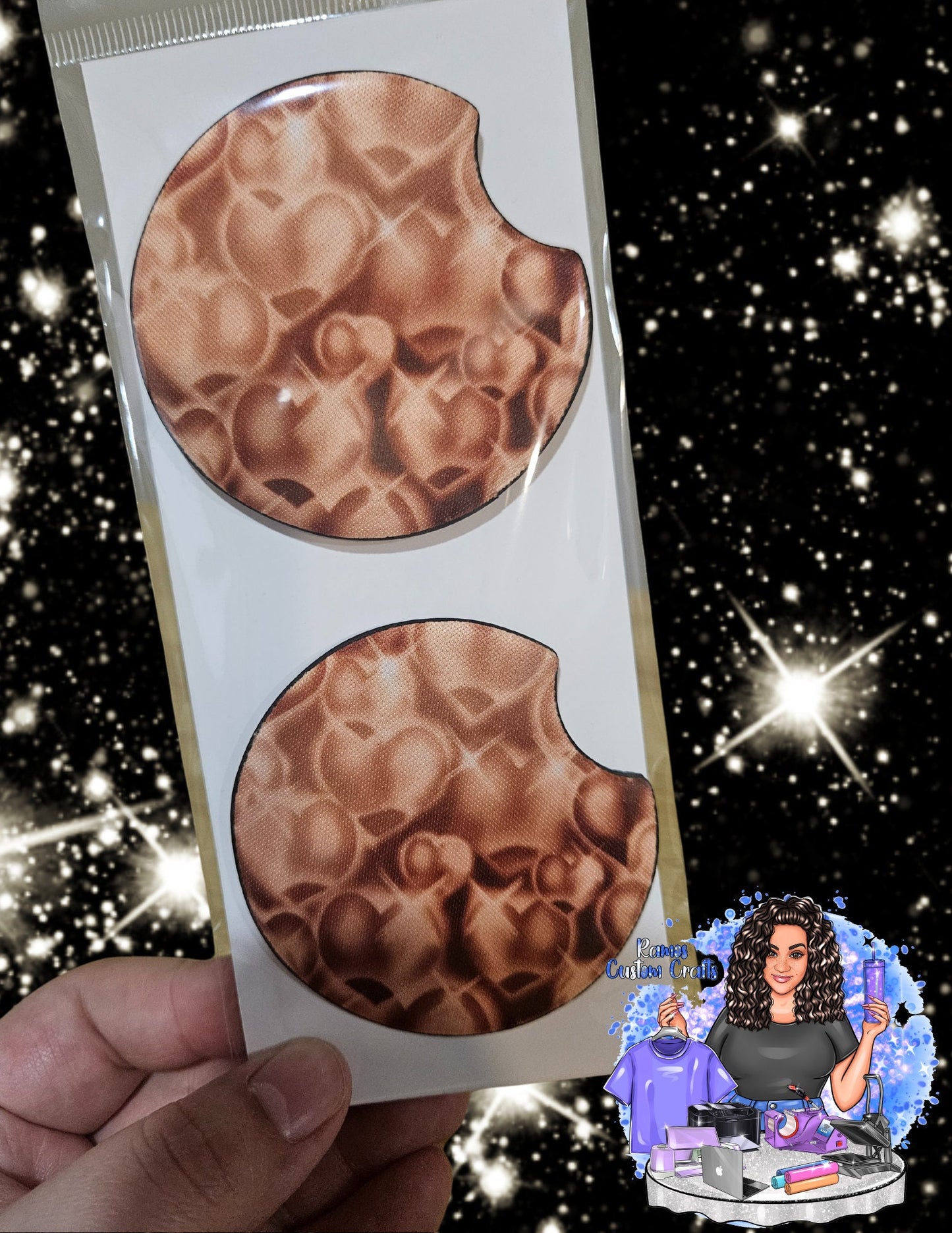 Brown/Gold Y2k Heart Neoprene Car Coasters