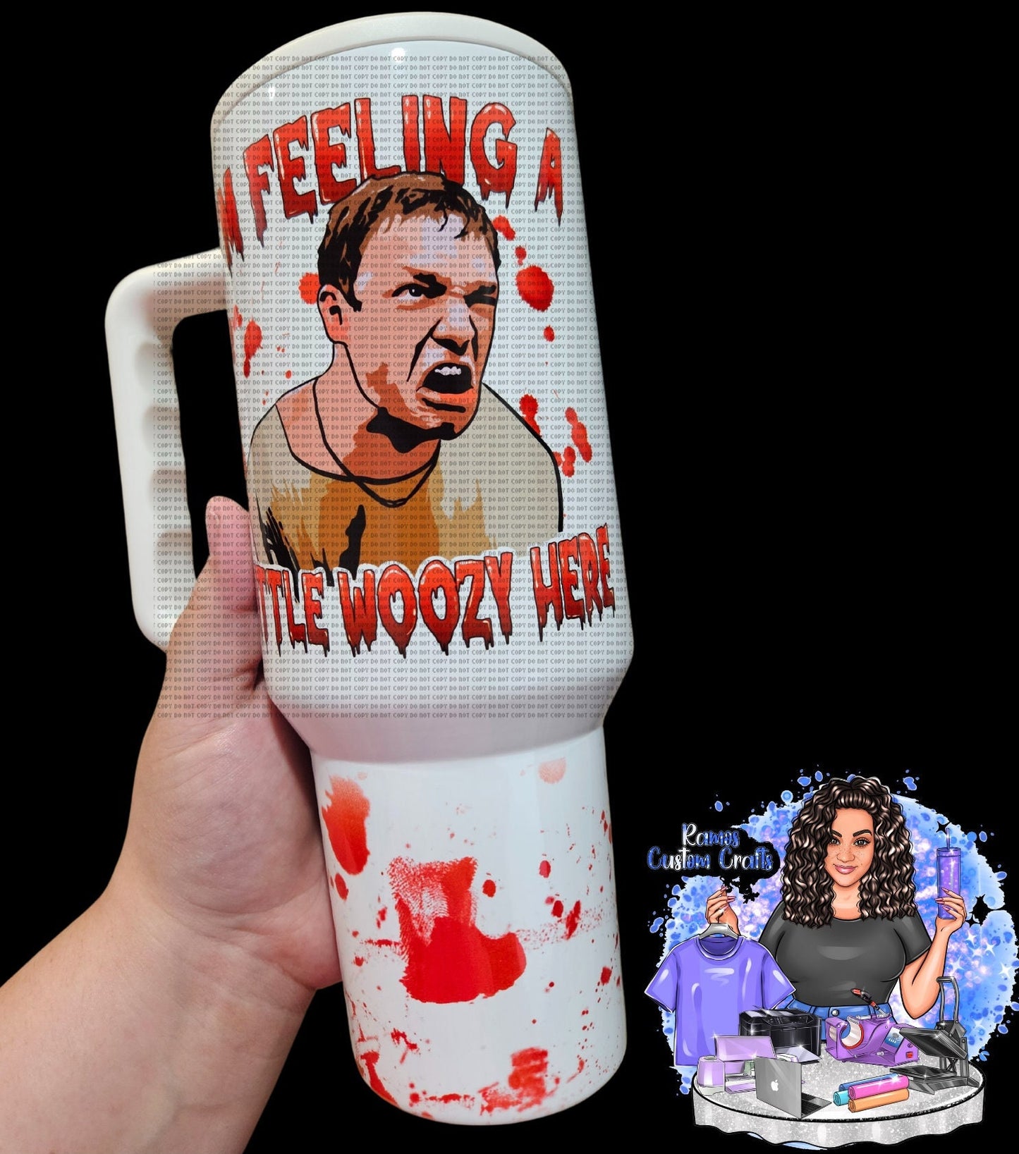 Horror Halloween, I'm Feeling A Little Woozy Here Double Sided Design, Stu Macher,90's Horror Movie Blood Splattered 40oz Quencher Tumbler