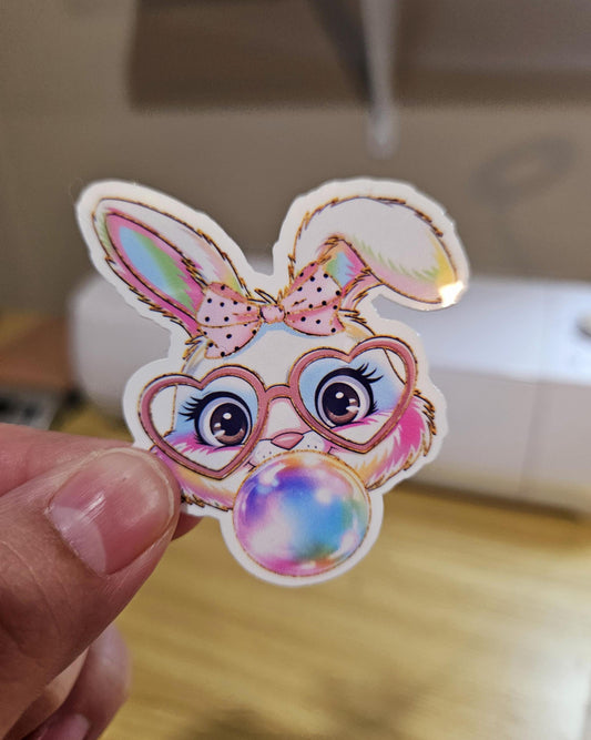 Easter Bunny Sticker, Colorful Bunny Sticker, Easter, Bunny, Bunny Bubble Gum, Laminated Sticker