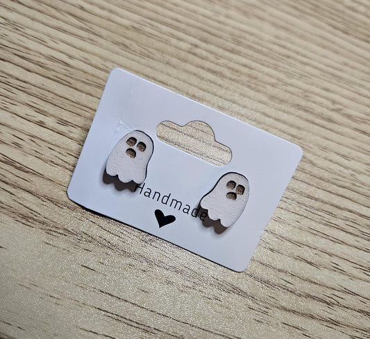 Cute Ghost, Ghost, Ghost-Themed Earrings, Funny Ghost, One-Sided Wood Ghost Stud Earrings