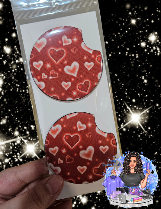 Red Heart Y2K, Chola Background Style Neoprene Car Coasters