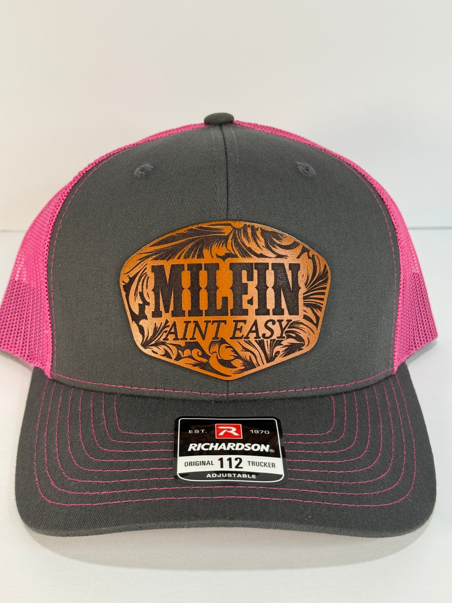 Milfin Ain’t Easy Leather Patch Trucker Hat