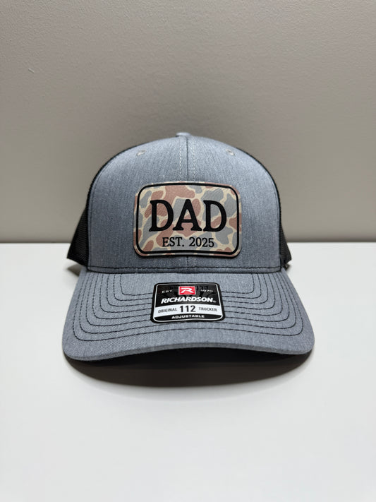 DAD EST. 2025 – Camo Patch Hat (Richardson 112)