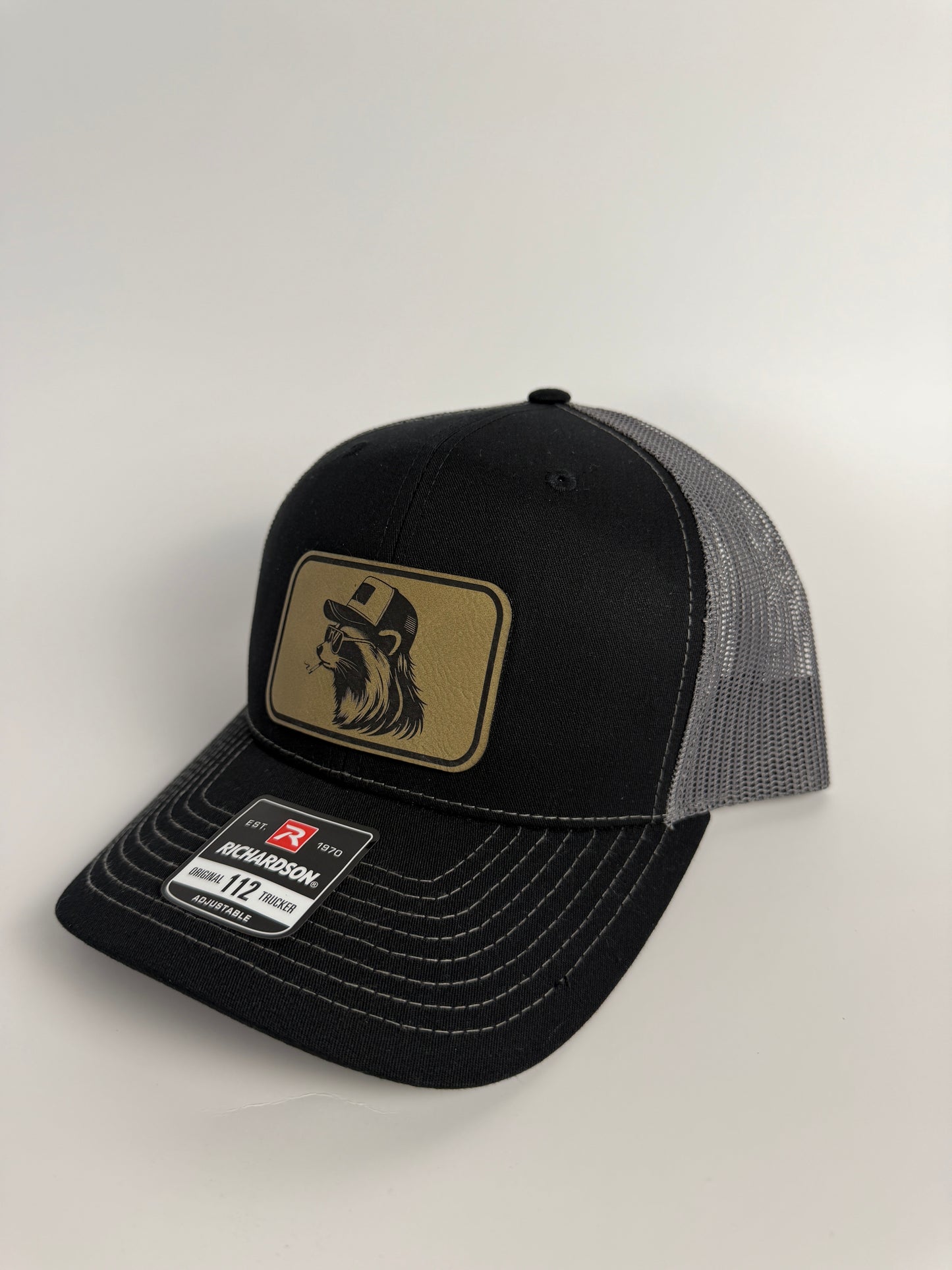 Racoon Leather Patch Hat – Richardson 112 Trucker Cap