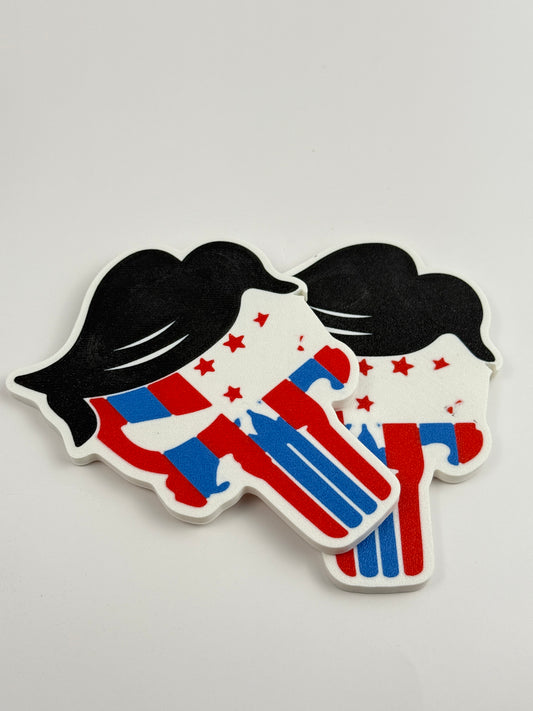 Patriotic Trump Hair Punisher Magnet – Red White & Blue 3D printed Fridge Decor, USA Flag Gift, Funny Political Magnet