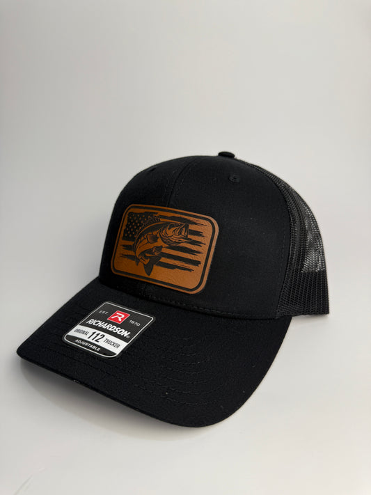 Patriotic Fishing Trucker Hat – Leather Patch on Richardson 112