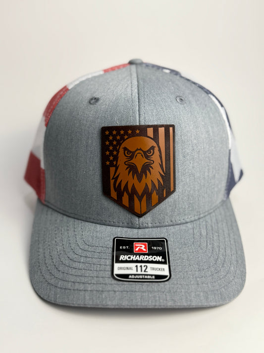 Richardson 112 Trucker Hat – 4th of July Eagle Flag Leather Patch