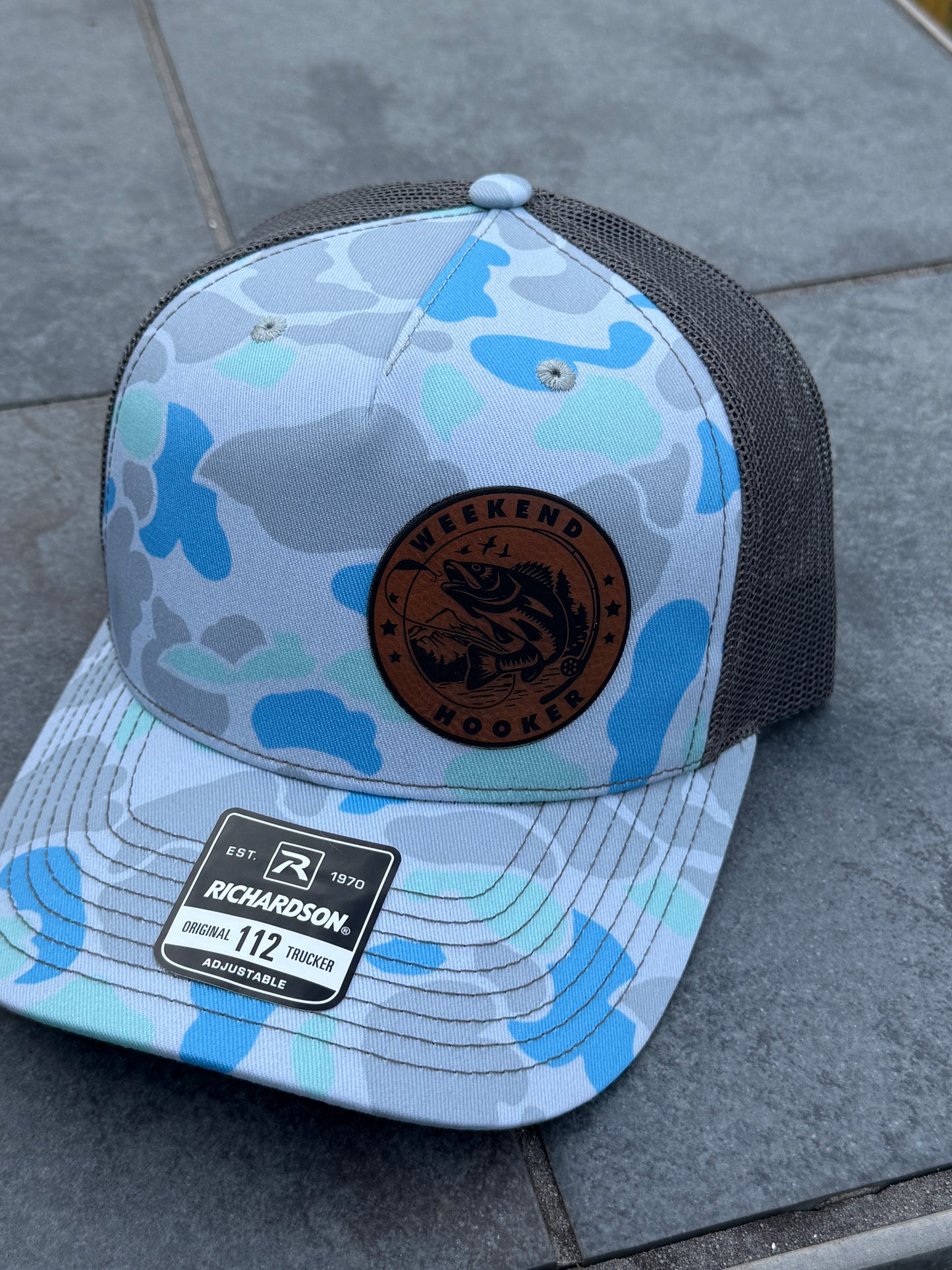 Weekend Hooker Funny Fishing Leather Patch Hat