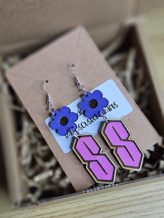 Retro, 90's Y2k Throwback, Double Dangle Hand-Made, Hand painted Light Weight Wood One-Sided Dangle Earrings
