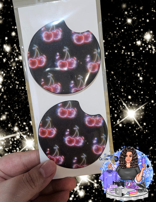 Glow Cherries Y2K Style Neoprene Car Coasters
