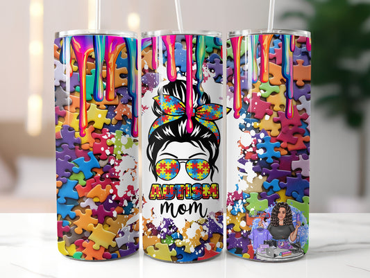 Autism Mom Puzzle Awareness 20oz Tumbler W/Matching Neoprene Car Coasters