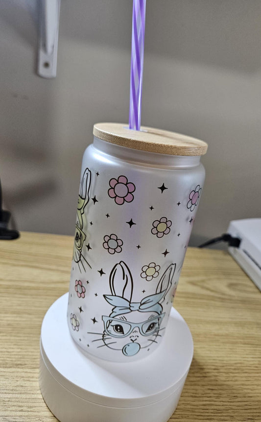 Easter Bunny With Glasses Glass Libbey Tumbler, Easter Tumbler, Easter Bunny, Cool Easter Bunny, Easter Glass Libbey Tumbler
