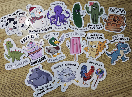 Adult Humor 15 Pack Vinyl Laminated Stickers, Funny Animals, Cussword Stickers, 15 Pack Vinyl Laminated Stickers