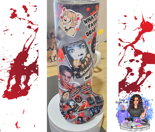 Horror Halloween, 90s Horror Movie Stu Macher, Billy Loomis, Scream Inspired Sublimated 20oz Tumbler W/Matching Neoprene Car Coasters