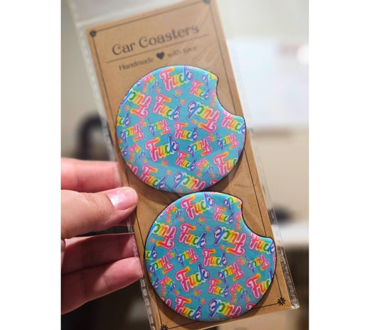 F*ck, F*ck, F*ck Cussword Neoprene Set Of Two Car Coasters