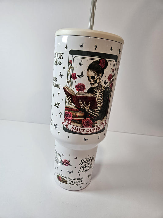 Smut Queen Tumbler, Dark Romance Reader Tumbler, Custom Cup 40oz tumbler with handle, Romance Book Theme