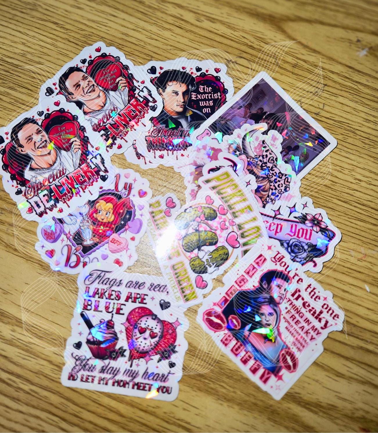 Pickle Lovers, Valentine Pickles, Call Me A Pickle & Paint Me Green, Valentine Holographic Sticker